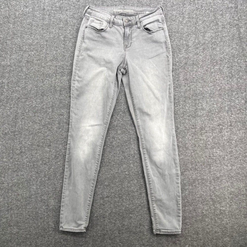 Old Navy Rockstar Mid-Rise‎ Skinny Jeans Womens 4 Regular Gray Stretch Denim